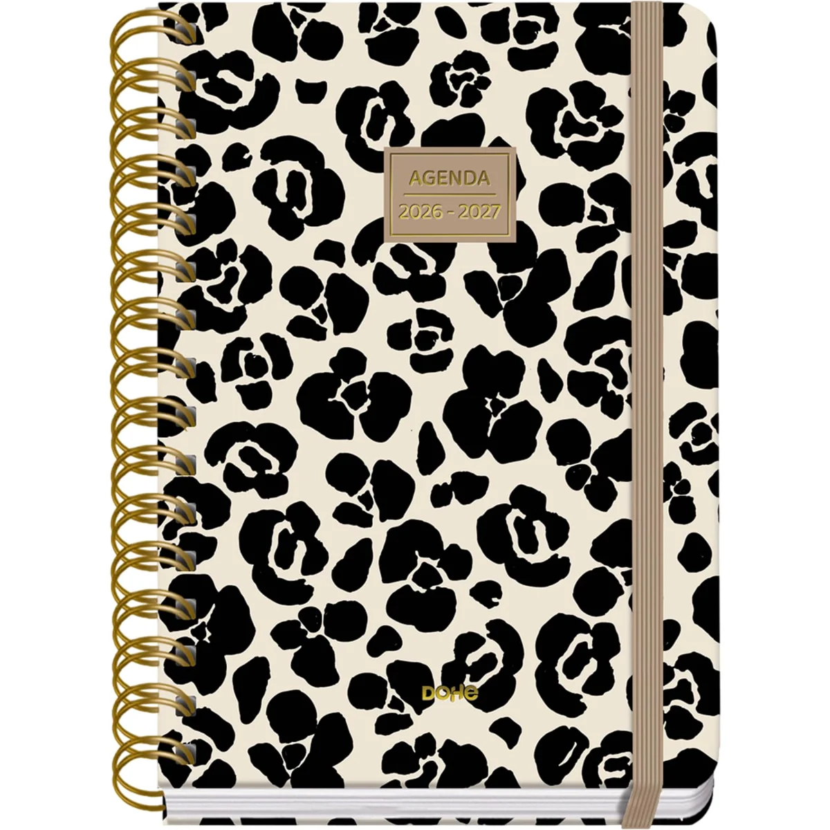 Dohe - Agenda Escolar 2026 2027 - Septiembre a Junio, Semana Vista, A5 (15x21 cm), Tapa Dura Suave, Espiral Doble, Cierre con Goma Elástica, 2 Páginas de Pegatinas, Español e Inglés - Wild
