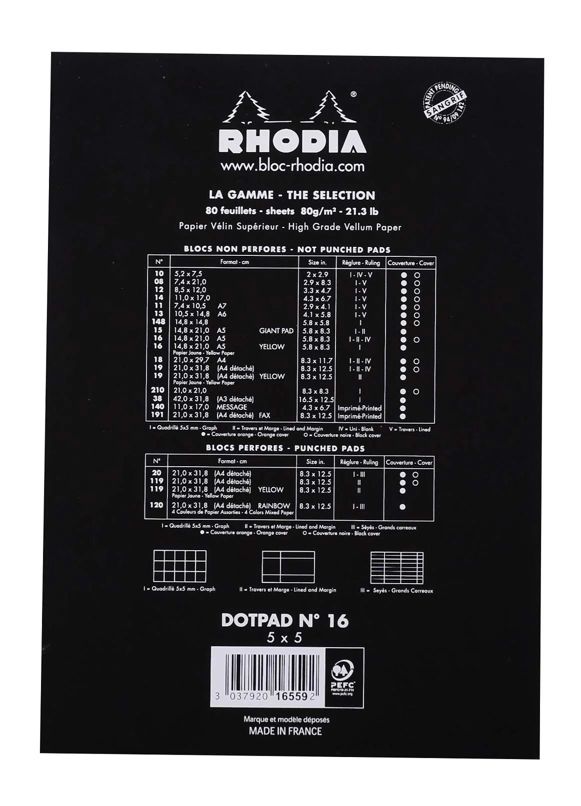 RHODIA 16559C - Bloc-Notes Agrafé Dotpad N°16 Black - A5 - Pointillés Dot - 80 Feuilles Détachables - Papier Clairefontaine Blanc 80 g/m² - Couverture en Carte Enduite Souple et Résistante - Basics