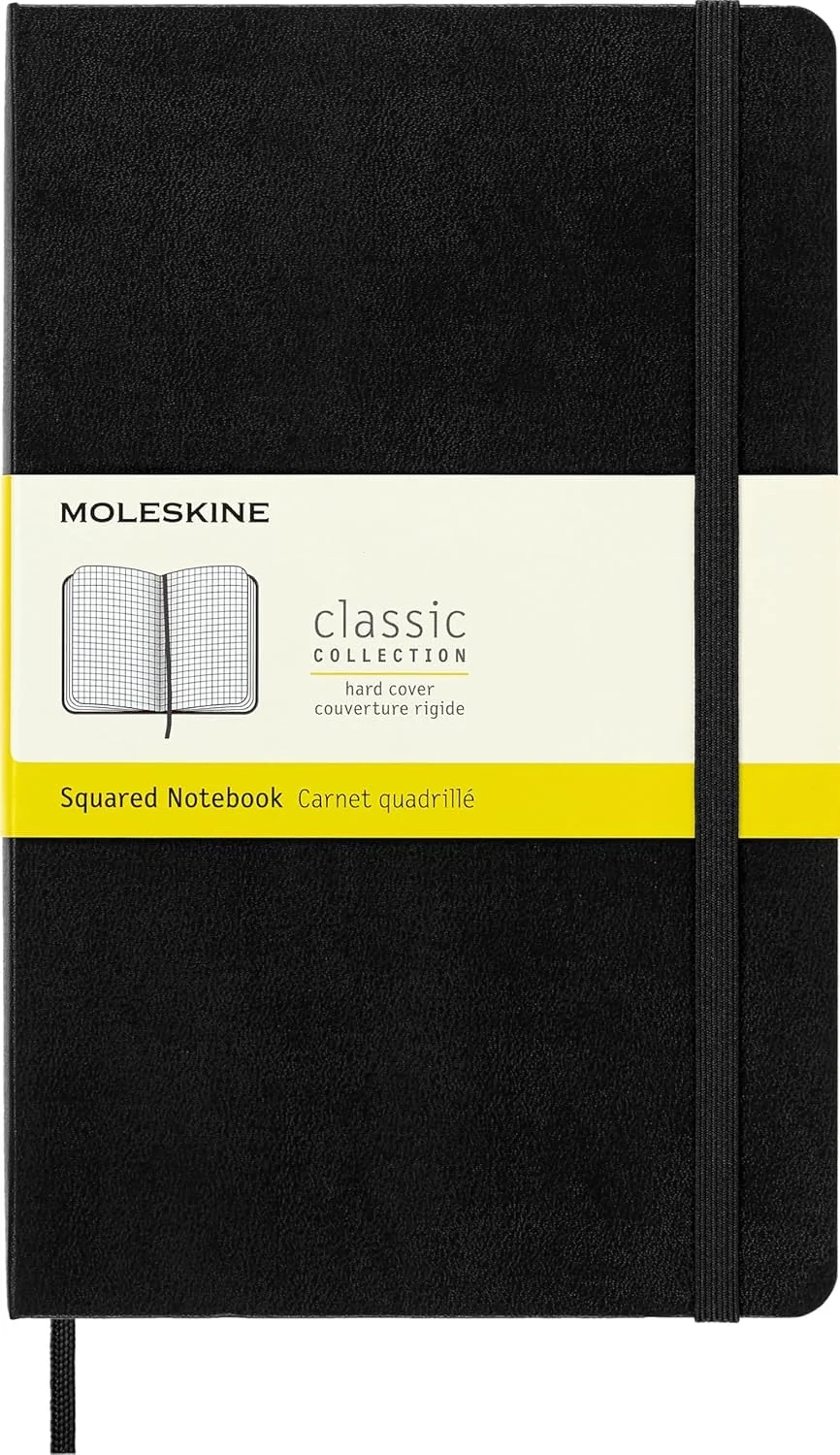 Moleskine - Cuaderno Clásico con Hojas Cuadriculadas, Tapa Dura y Cierre Elástico, Color Negro, Tamaño Grande 13 x 21 cm, 240 Hojas
