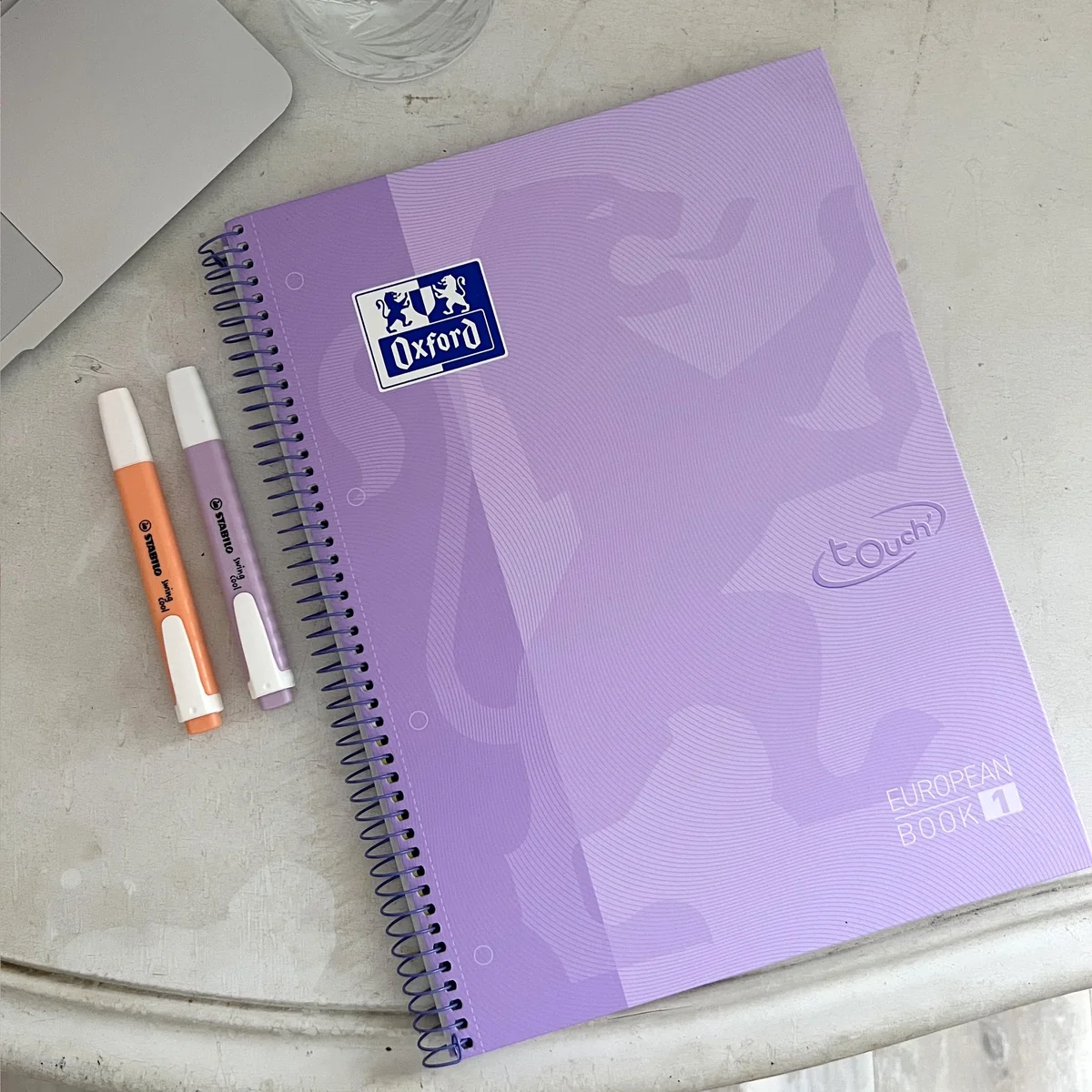 Oxford cuaderno Europeanbook 1 touch, microperforado, tapa extradura, espiral, a4+, cuadrícula 5x5, color malva pastel