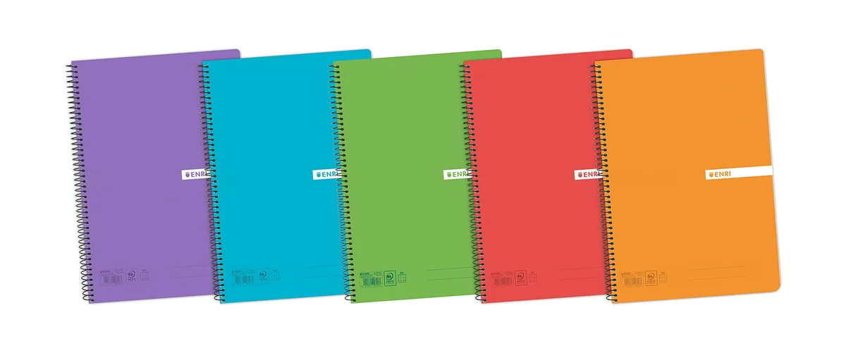 Enri, Cuadernos A5 cuadriculados 4x4, tapa plástico, 80 hojas. Pack de 5 unidades, colores aleatorios