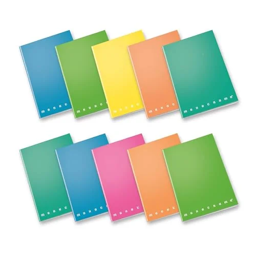 Pigna, Cuaderno Maxi Monocromo FLUO, A4, 80 g/m², 80 páginas + guarda, Tapa dura, Plastificado mate, Interior 5M, Cuadrículas 5 mm, Colores surtidos, 10