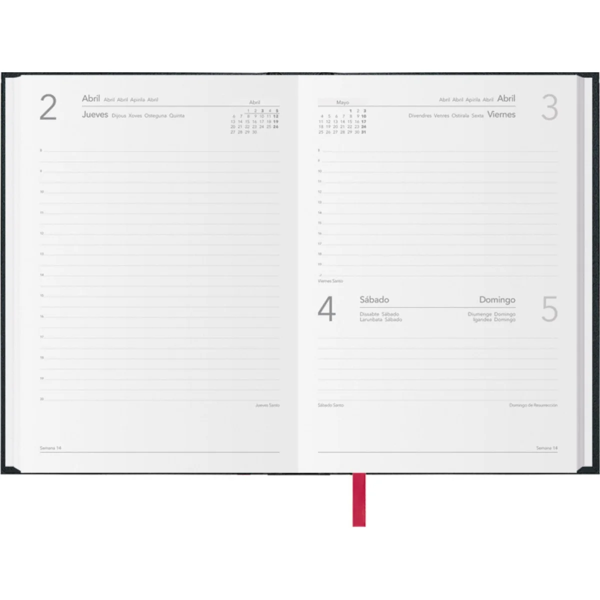 Dohe - Agenda 2026 - Día Página, Tamaño A5 (14x20 cm), Tapa Dura, 12 Meses Enero a Diciembre, Planificador Anual en Español con Marcapáginas - Síntex Negra