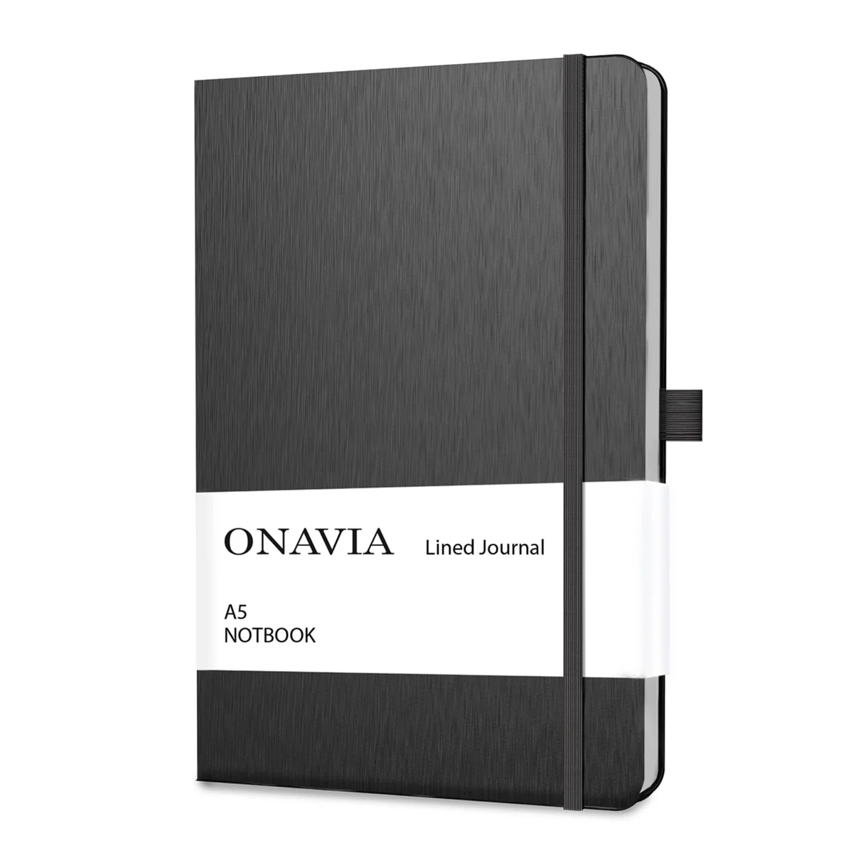 ONAVIA Cuaderno Rayado A5 Cuaderno de Viaje de Tapa Dura, Classic Libreta, Diario Premium Lineas de notas con Bucle de Lápiz, 160 páginas (Negro)