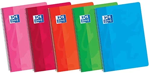 Oxford Classic, Cuadernos A5, Pack de 5, Tapa Blanda, Cuadrícula 4x4, Colores surtidos