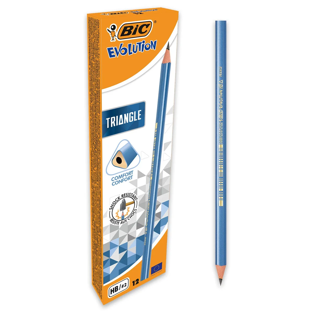 BIC Evolution Triangle, Lápices HB2 con barril triangular, Mina resistente y antirotura, fabricados sin madera, 12 unidades