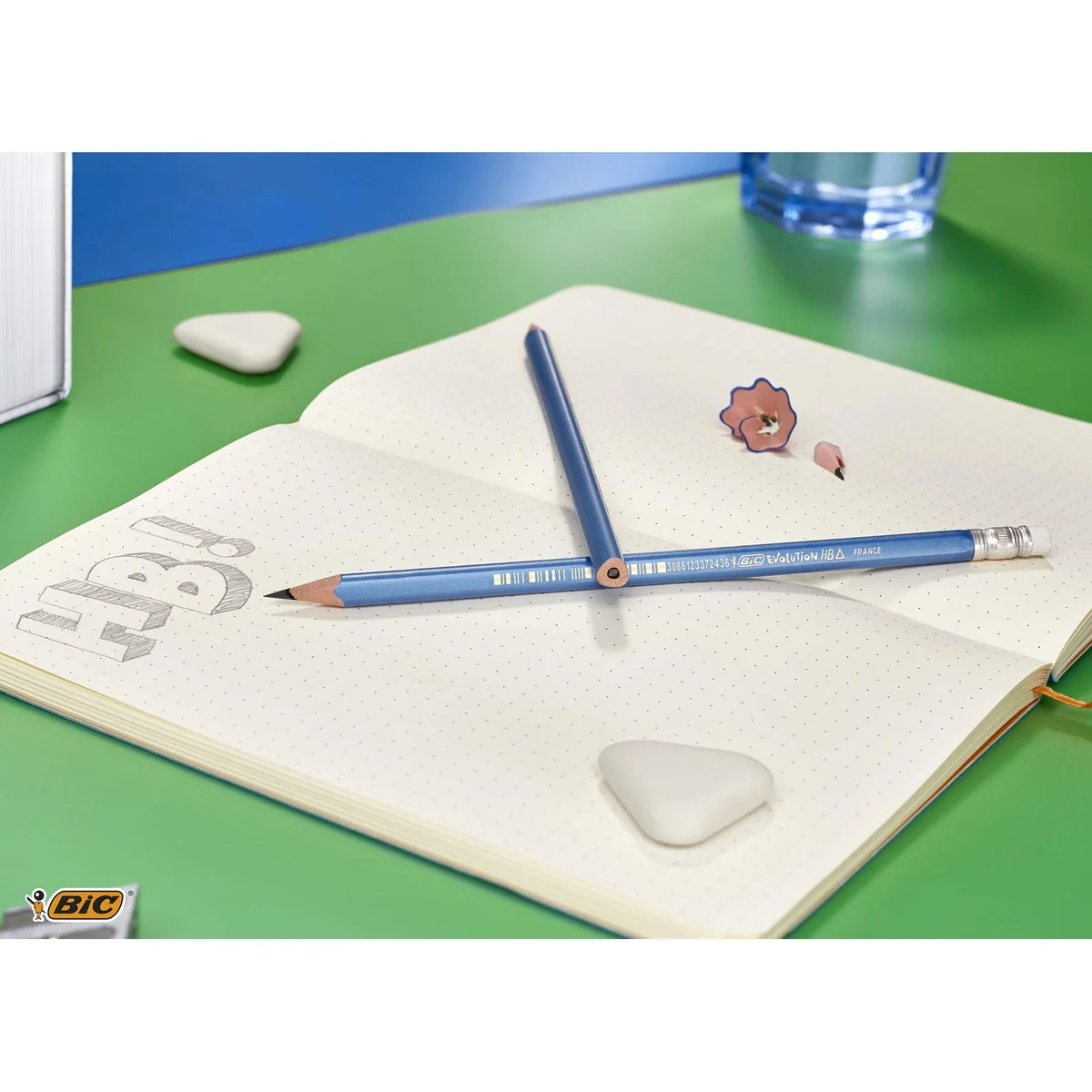 BIC Evolution Triangle, Lápices HB2 con barril triangular, Mina resistente y antirotura, fabricados sin madera, 12 unidades