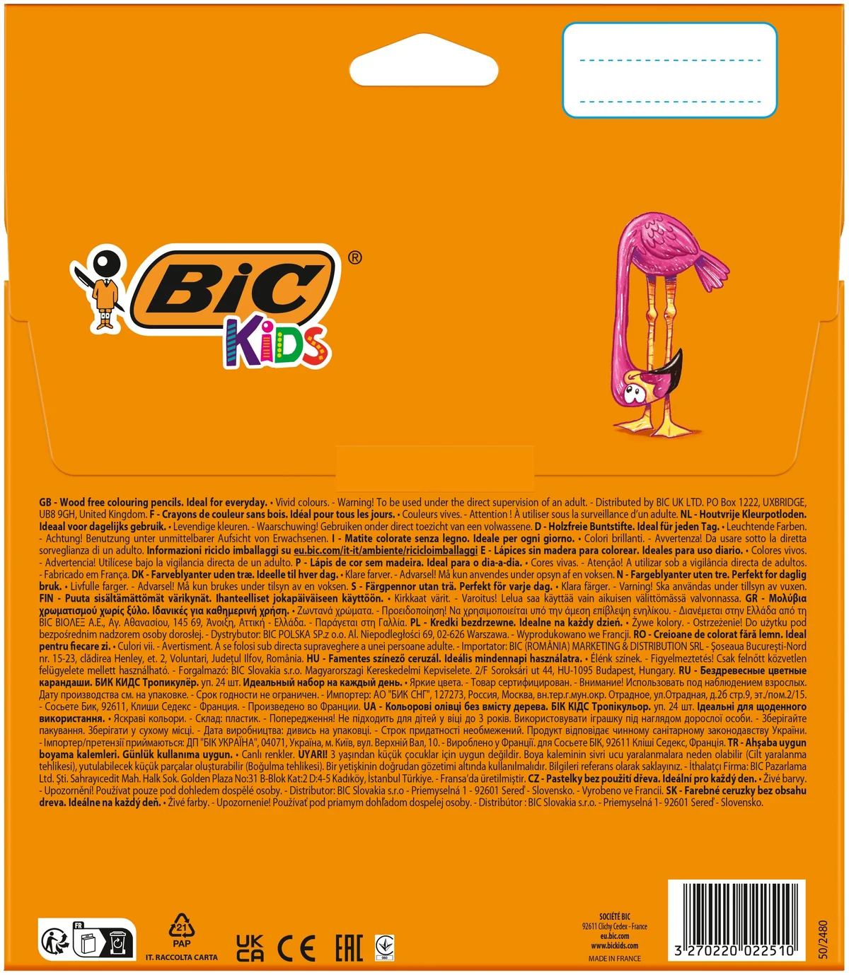 BIC Kids Lápices de Colores para Niños, Óptimo para material escolar,Tropicolors, Colores Surtidos, 2,9mm, Blíster de 24