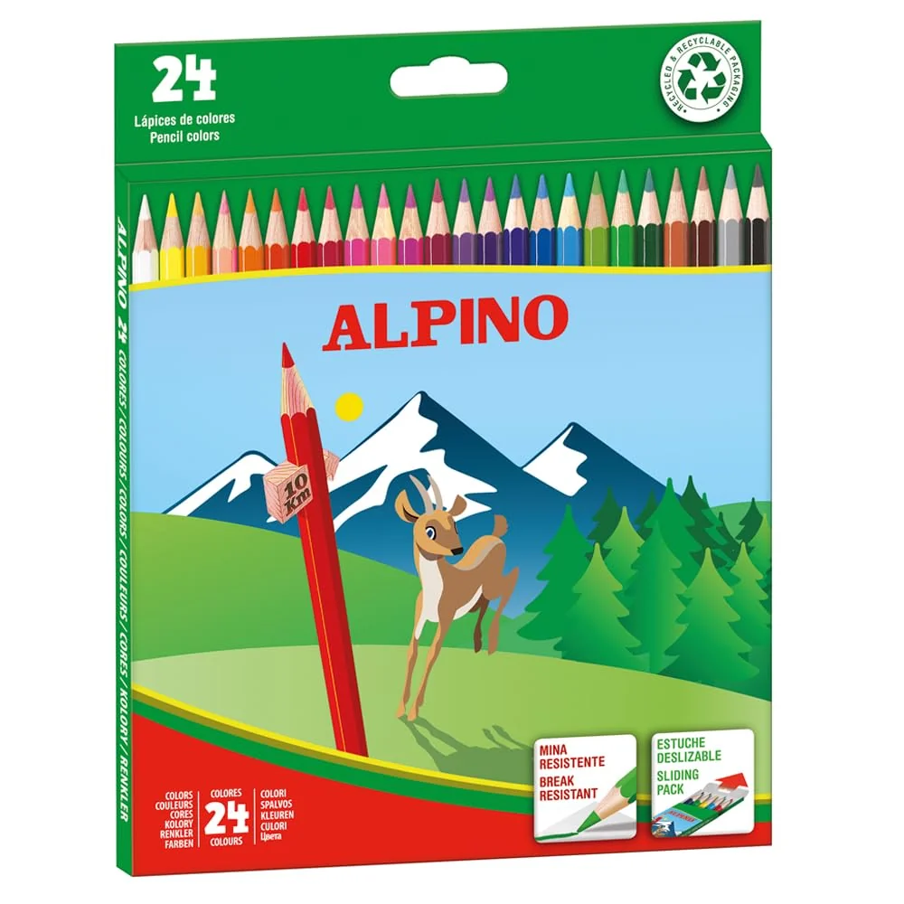 Alpino Lápices de Colores 24 Unidades | Lápices de Colores para Niños | Dibuja y Colorea con Colores Vivos y Brillantes | Material Escolar | Estuche Lápices de Colores
