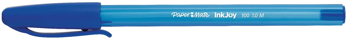 Paper Mate InkJoy 100 CAP, bolígrafo con capuchón, punta media de 1 mm, azul, paquete de 8 (1956744)