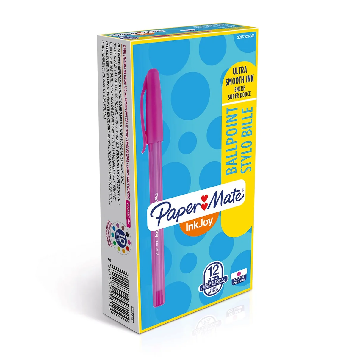 Paper Mate InkJoy 100 CAP, bolígrafo con capuchón, punta media de 1 mm, azul, paquete de 8 (1956744)