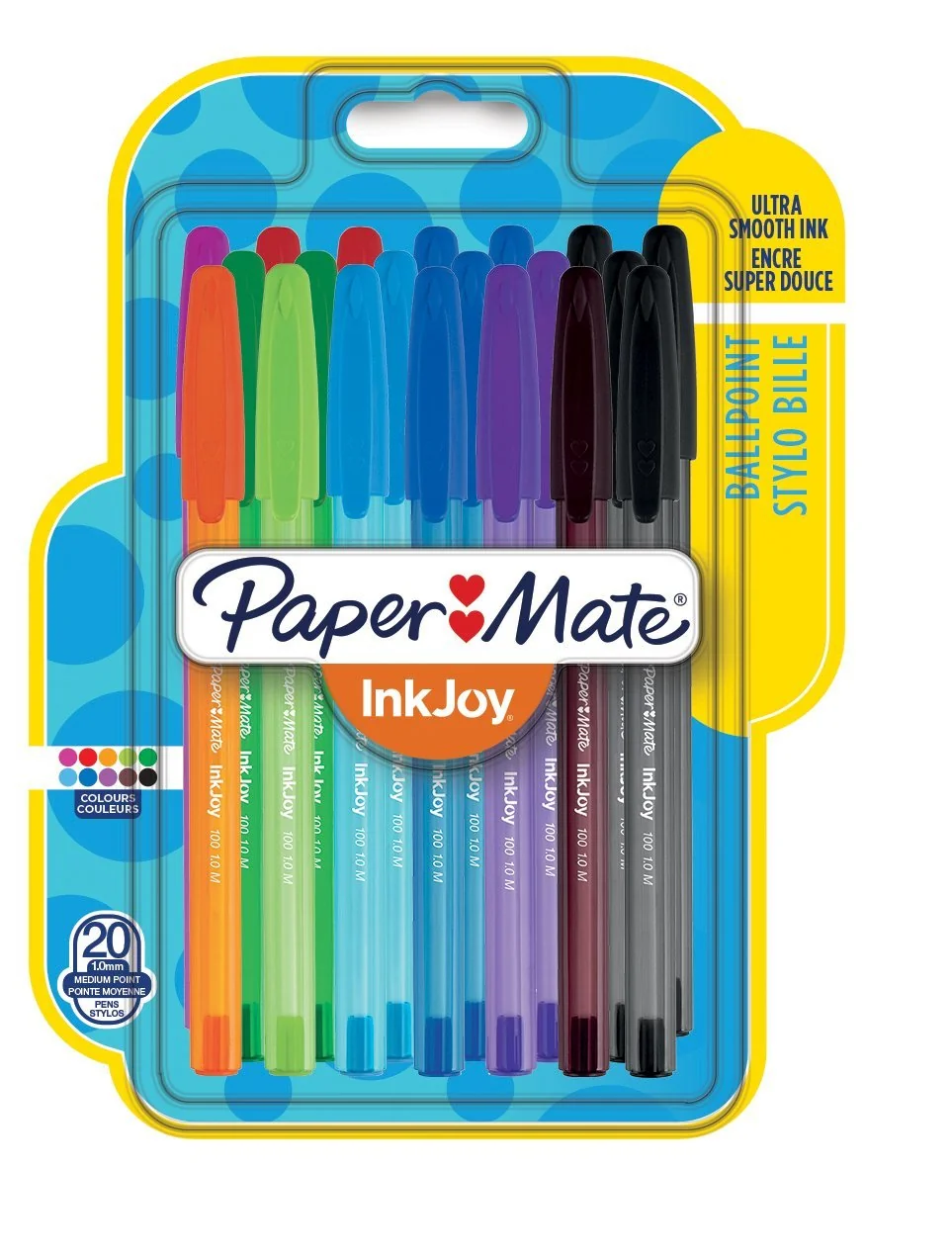 Paper Mate InkJoy 100 CAP, bolígrafo con capuchón, punta media de 1 mm, azul, paquete de 8 (1956744)