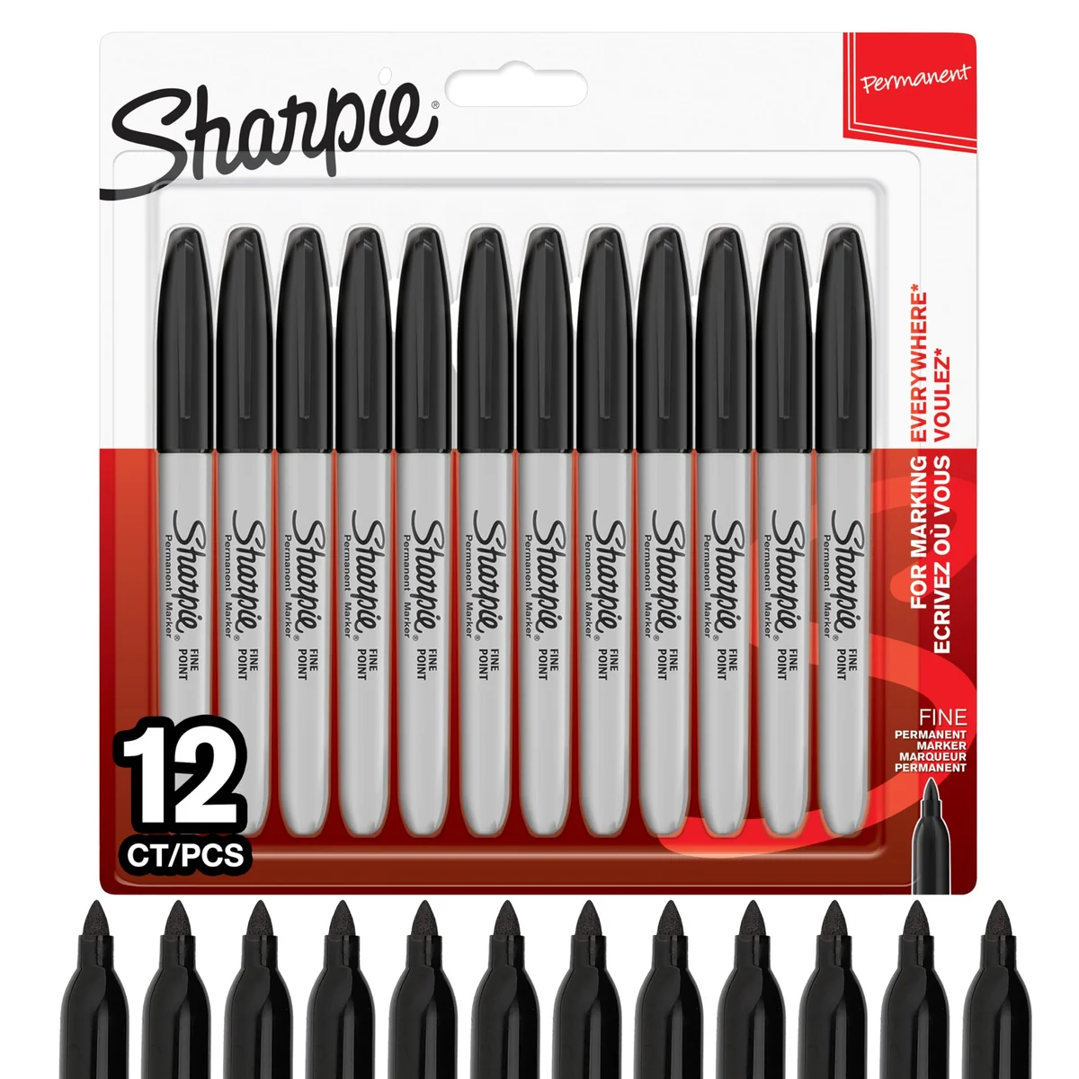 Sharpie rotuladores permanentes | punta fina | color negro | paquete de 12 marcadores | material escolar ideal