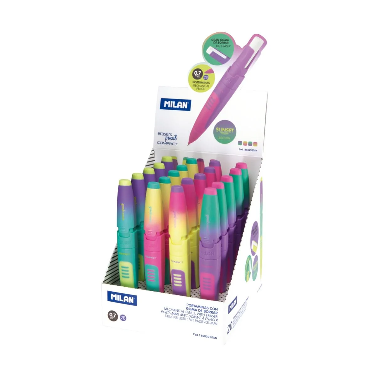 Portaminas Milan Compact Sunset 18502920SN/ 2B/ 0.7mm/ Colores Surtidos