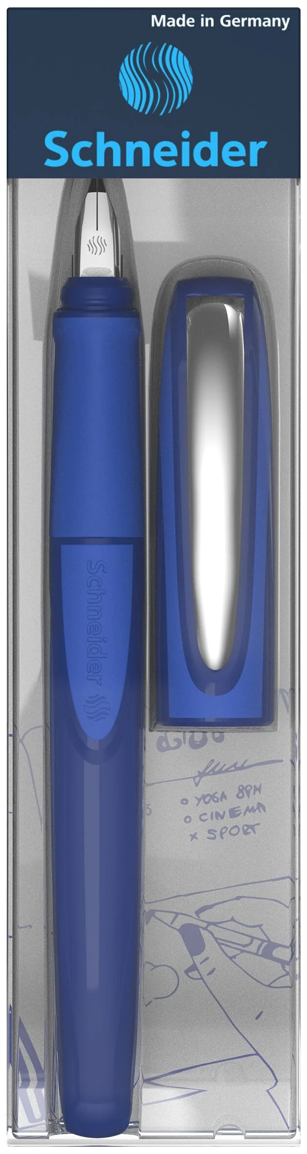 Schneider Ray 168215 - Pluma estilográfica para diestros (incluye cartucho de tinta estándar), color azul
