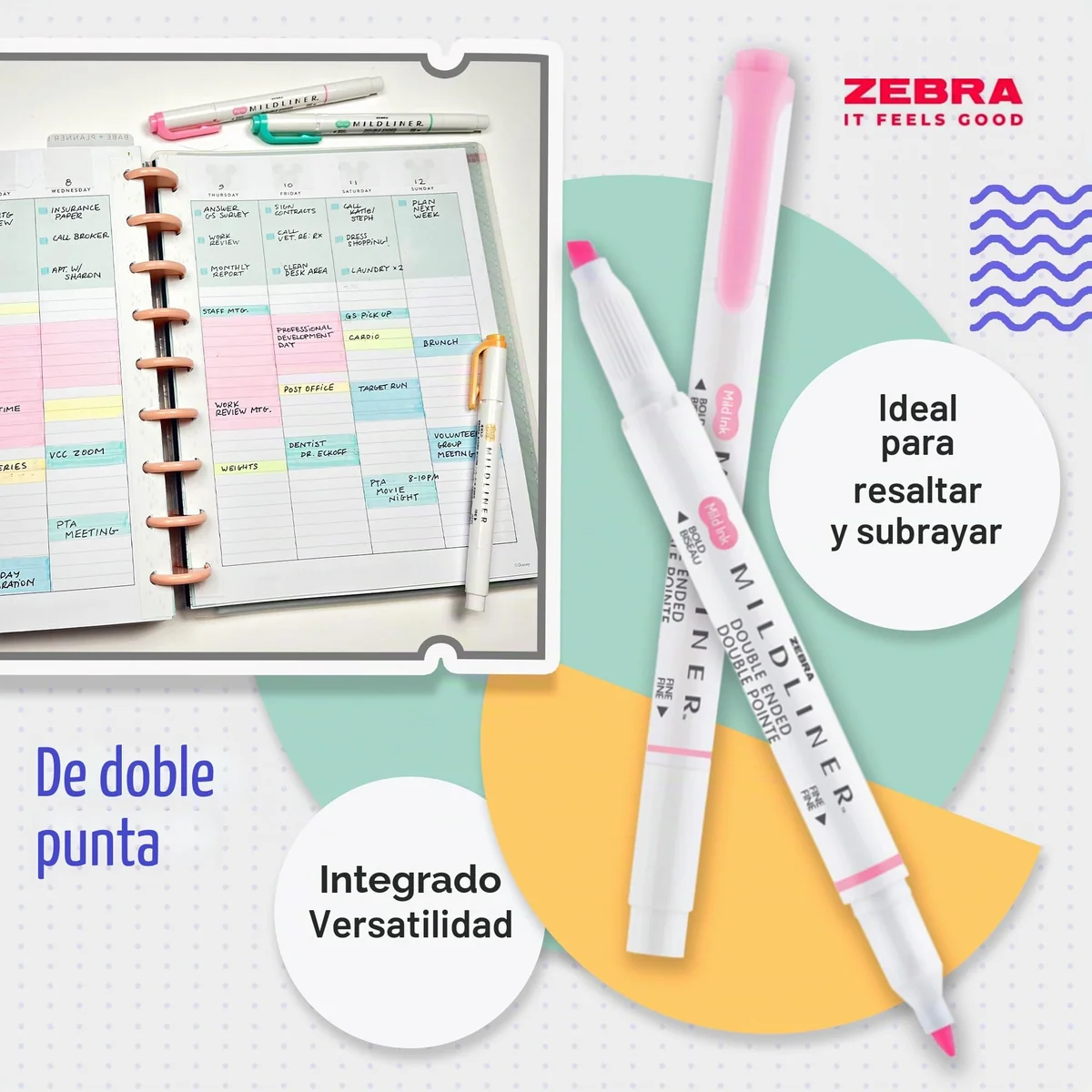 Zebra Pen MILDLINER - Rotuladores de doble punta, resaltadores pastel para adultos, marcadores y resaltadores de punta ancha y fina, bolígrafos de doble extremo, 5 unidades, colores frescos y