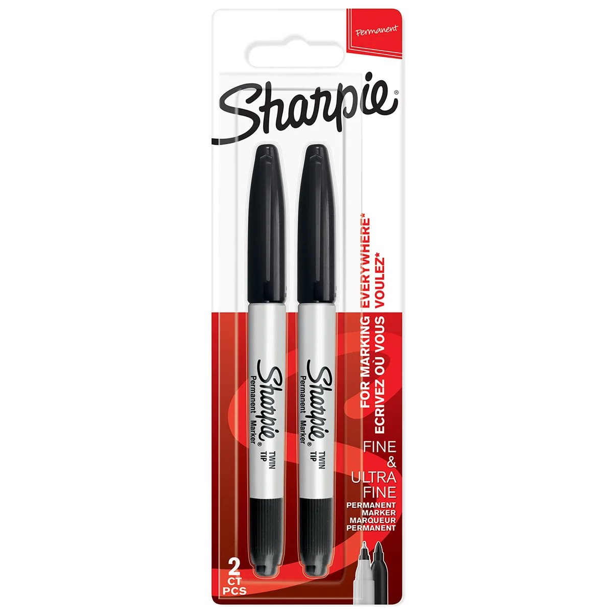 Sharpie rotuladores permanentes de doble punta | puntas fina y ultrafina | color negro | paquete de 2 marcadores | material escolar ideal
