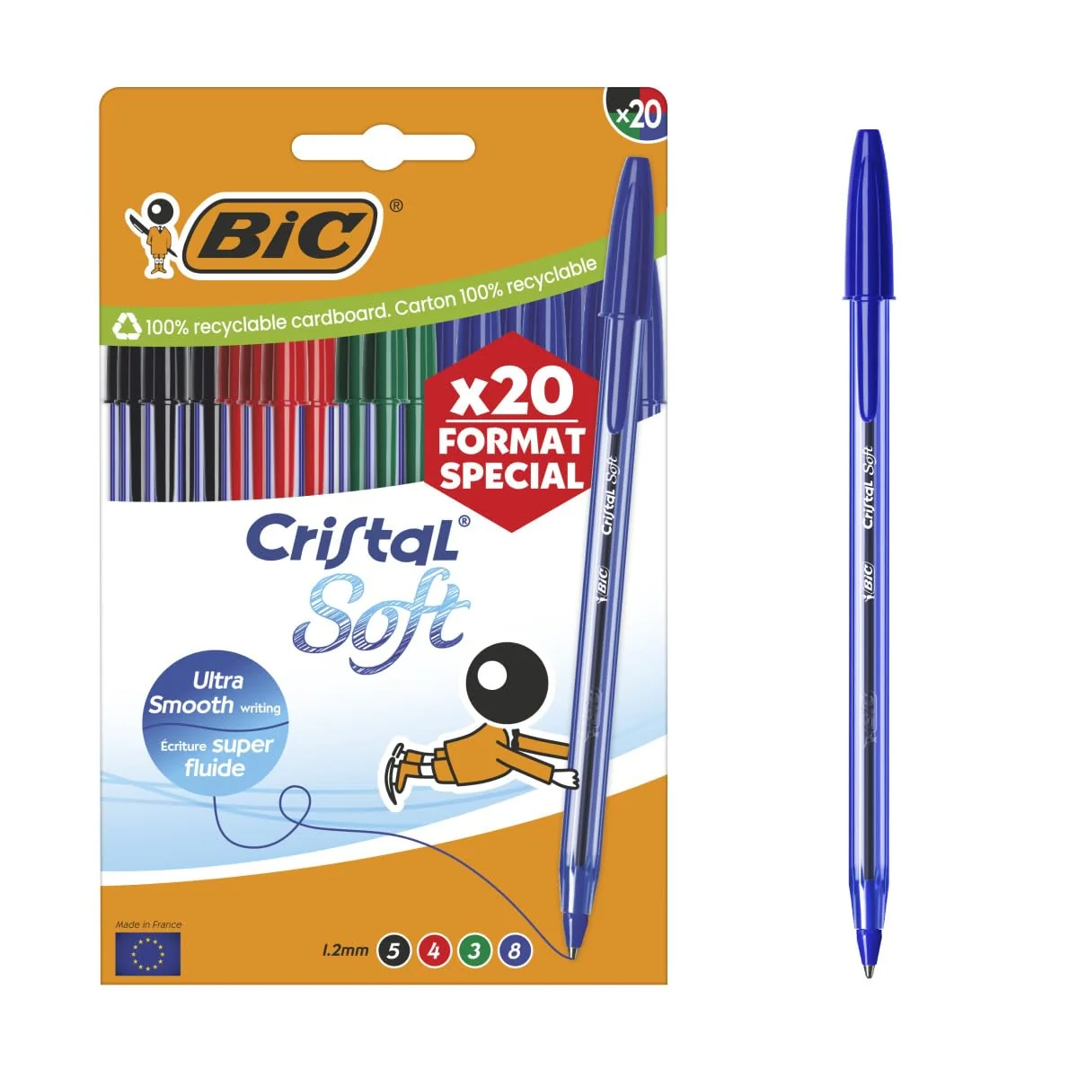 BIC Cristal Soft Bolígrafos de Punta Media (1,2 mm) Set Formato Especial - Colores Surtidos, Pack de 20