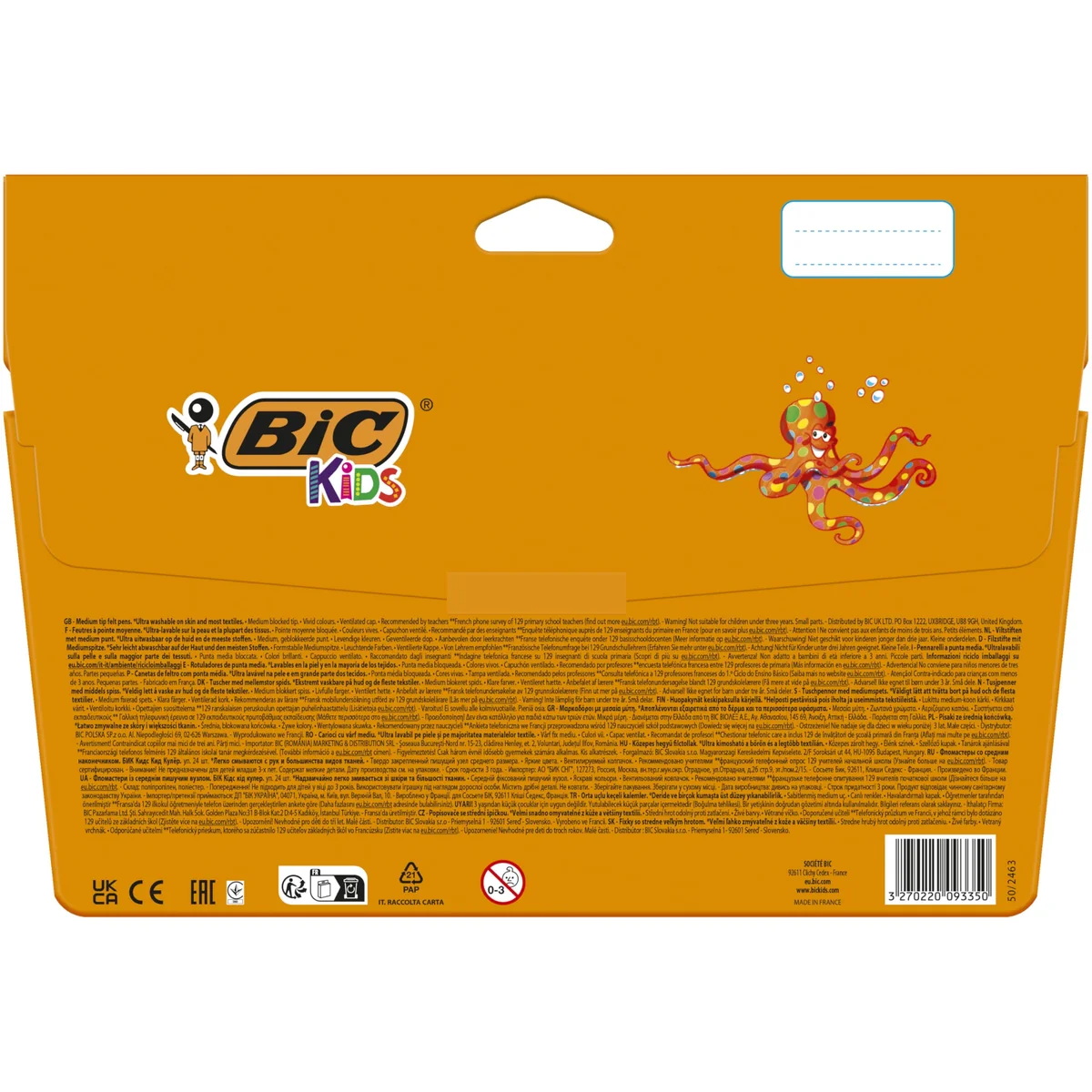 BIC Kids Rotuladores Lavables para Niños, Kid Couleur, Colores Surtidos, Punta Media para Niños, Caja de 24, material escolar
