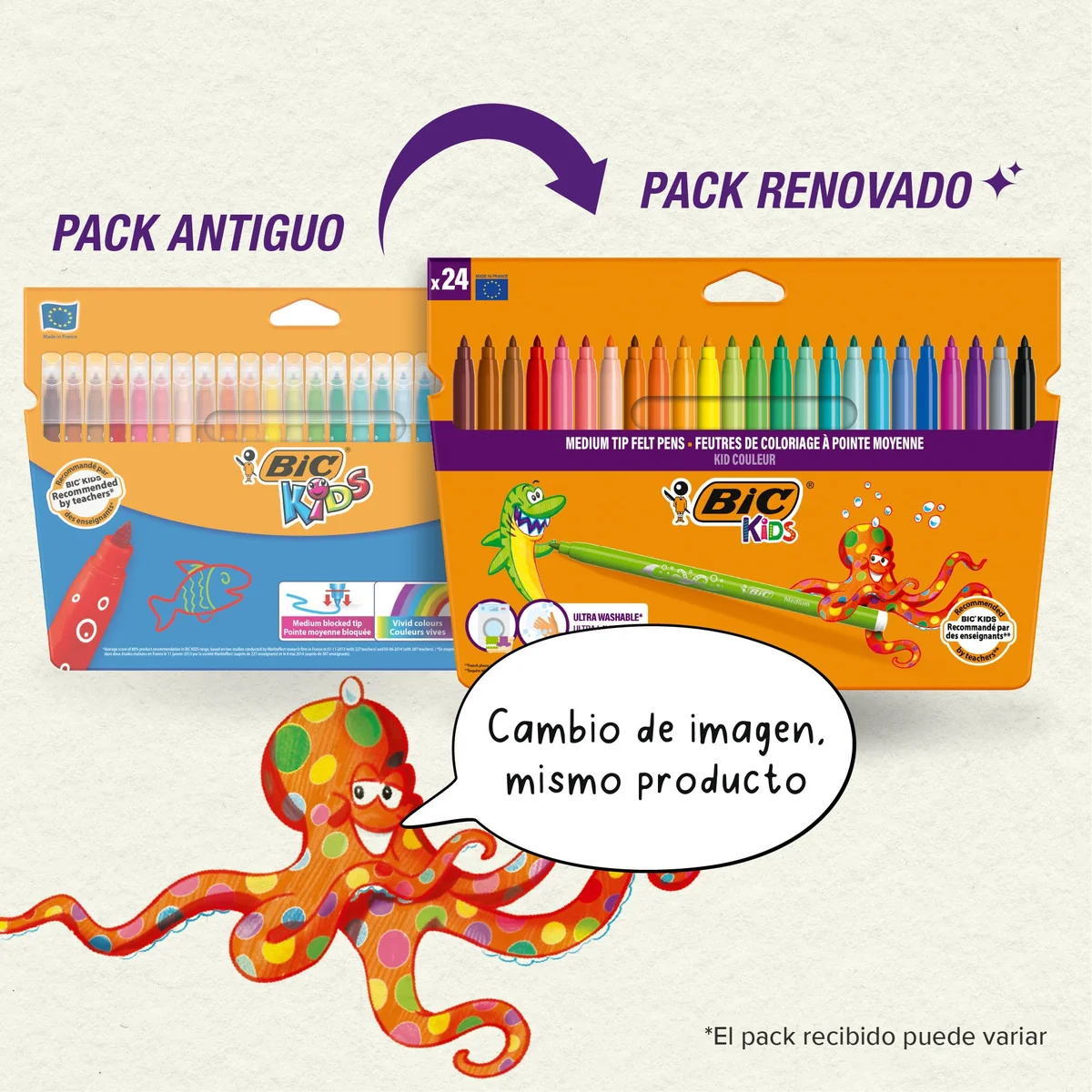 BIC Kids Rotuladores Lavables para Niños, Kid Couleur, Colores Surtidos, Punta Media para Niños, Caja de 24, material escolar