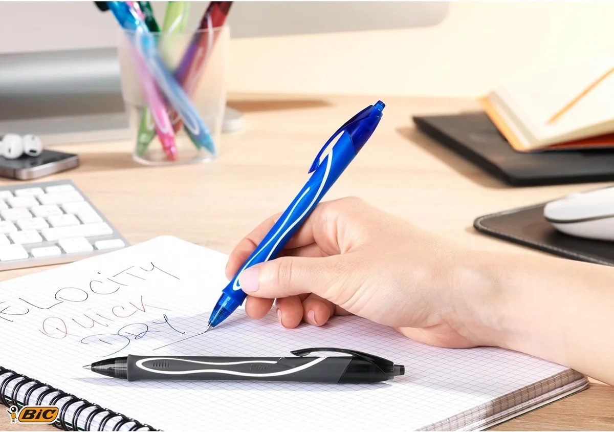 BIC Bolgrafo de Gel, Punta Media (0,7 mm), Tinta de Secado Ultrarrpido - Color Negro, paquete de 12 uds