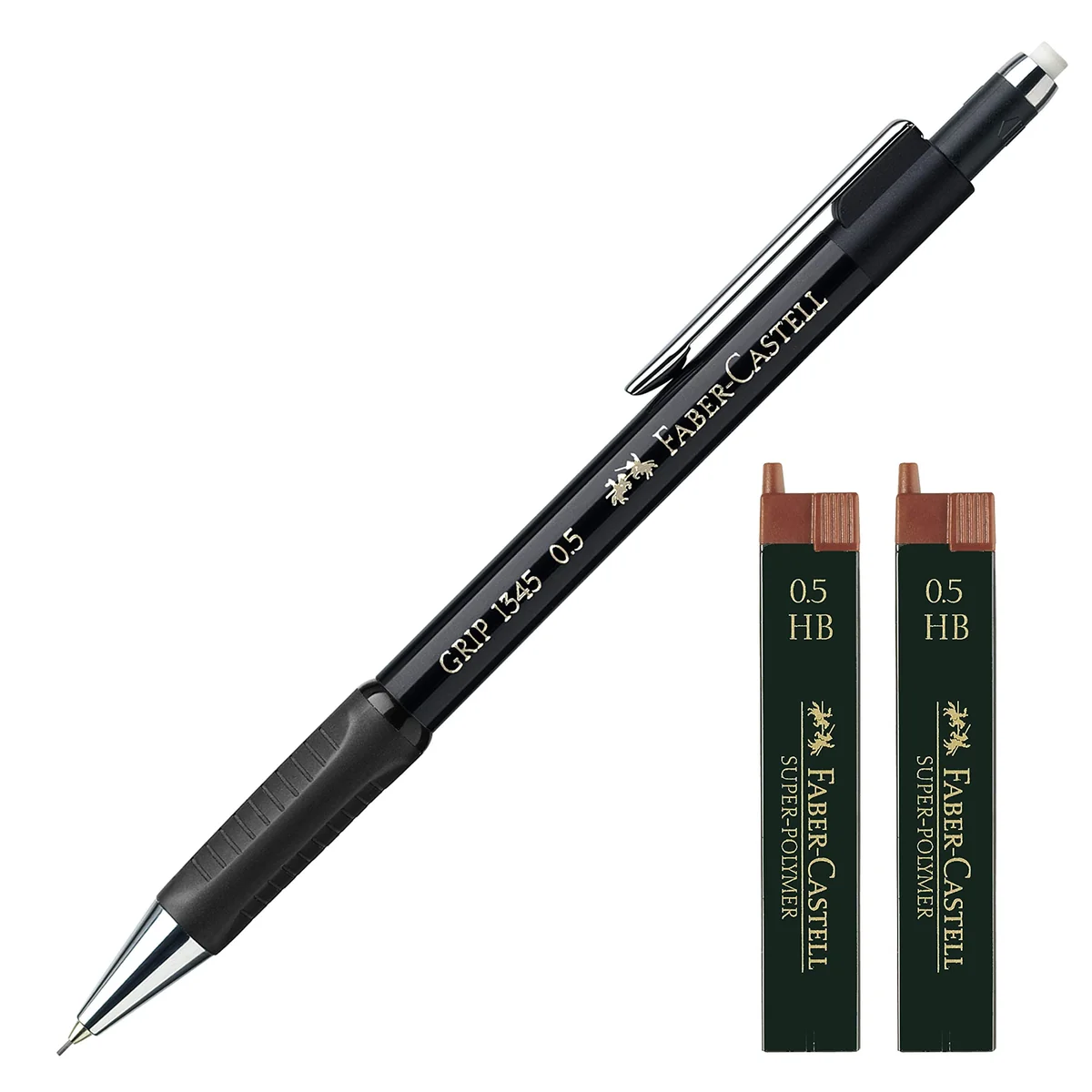 Faber-Castell Portaminas Grip 1345 99, grosor de la mina: 0,5 mm (negro con 24 minas de repuesto)