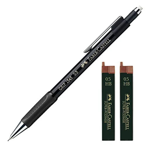 Faber-Castell Portaminas Grip 1345 99, grosor de la mina: 0,5 mm (negro con 24 minas de repuesto)