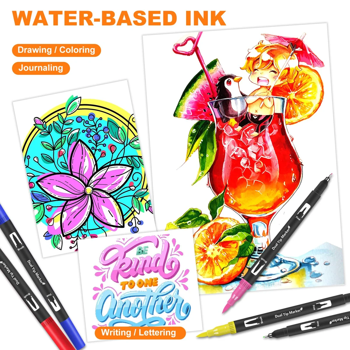 Lyuvie 60 Colores Rotuladores Lettering Rotuladores Punta Pincel Doble Punta para Adultos y Artistas, Punta Fina Lettering Kit para Principiantes, Caligrafía, Dibujar