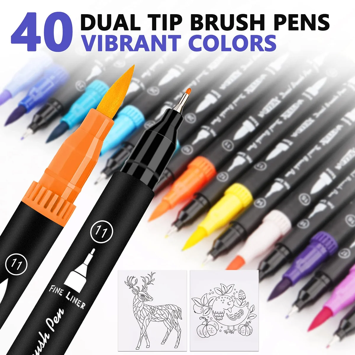 Peakness Rotuladores Lettering Profesionales de 40 Colores, Pincel Doble Punta con Libro de Dibujo, Rotuladores Acuarelables para Graffiti, Caligrafía, Dibujo, Lettering