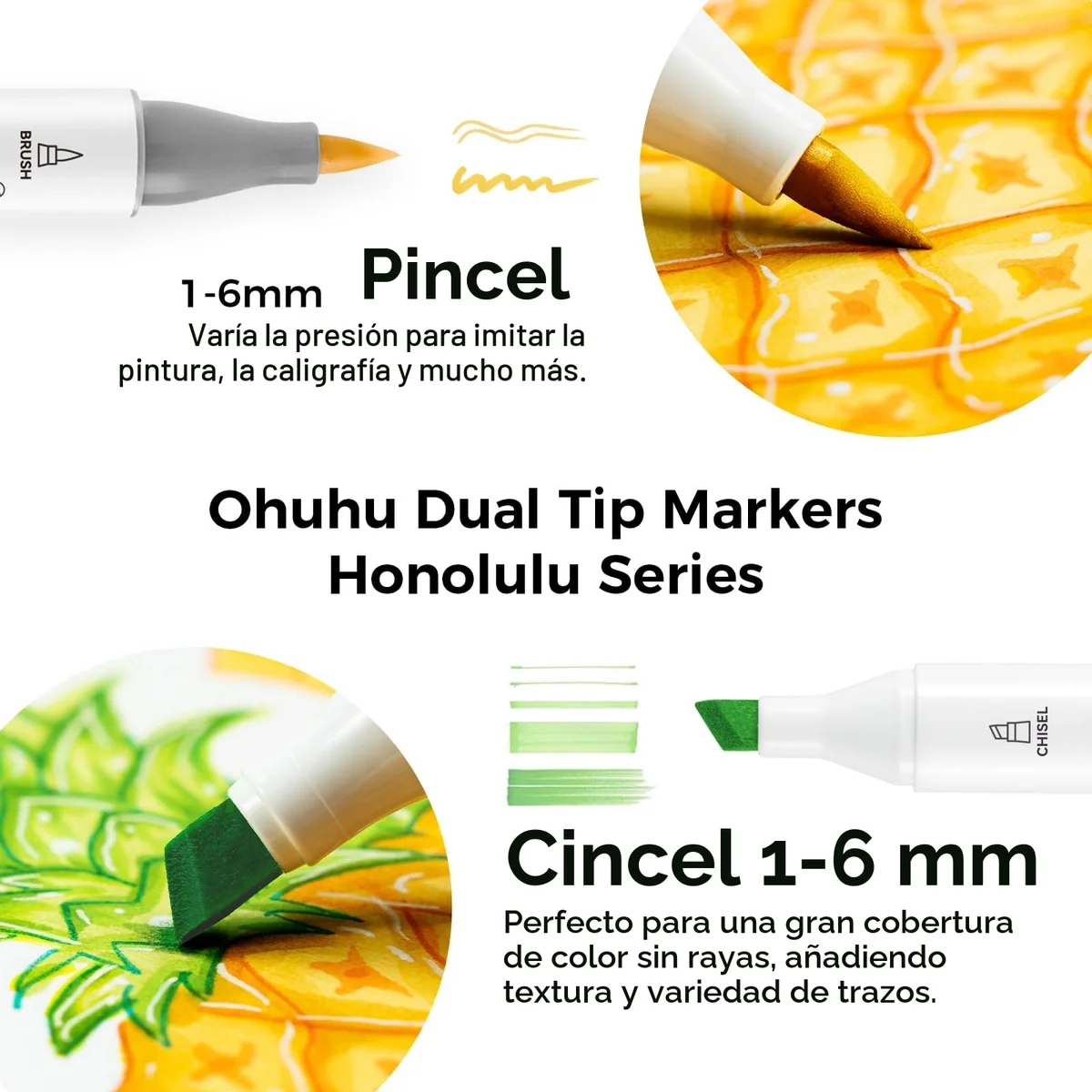 Ohuhu Rotuladores Alcohol 48 Pincel & Cincel para Colorear Adultos