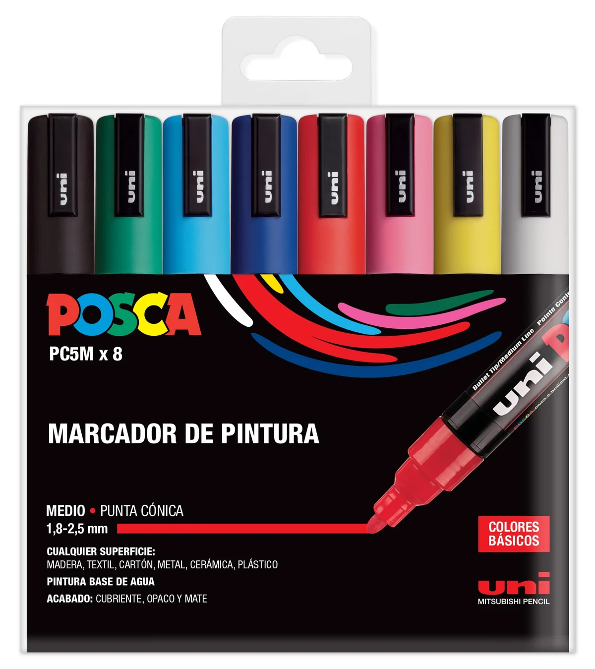 UNI Posca Set PC 5M Basic - Pack 8 rotuladores