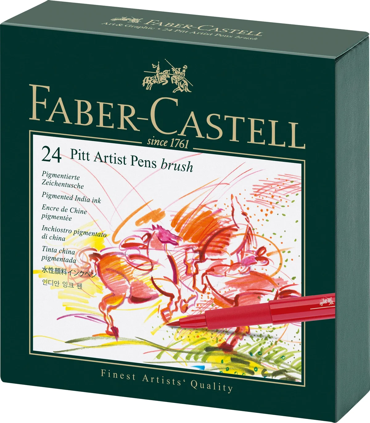 Faber-Castell 167147 - Estuche estudio con 24 rotuladores PITT® punta de pincel, multicolor