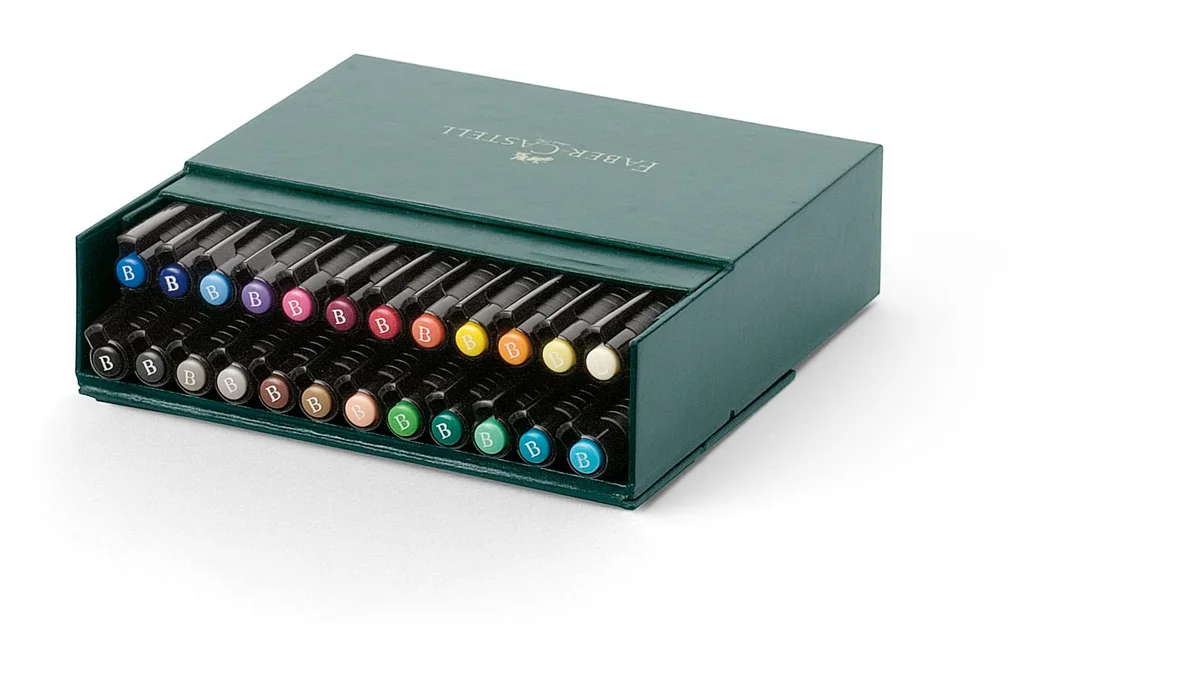 Faber-Castell 167147 - Estuche estudio con 24 rotuladores PITT® punta de pincel, multicolor