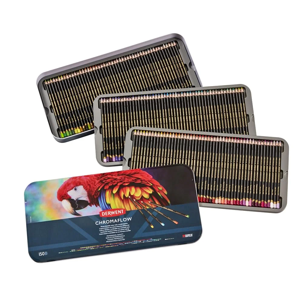 Derwent Chromaflow Estuche de 150 Lápices, Núcleo de 3.5mm y Gran Dureza, Textura Suave y Fácil de Mezclar, Ideal para Dibujar, Pintar y Colorear, Calidad Profesional