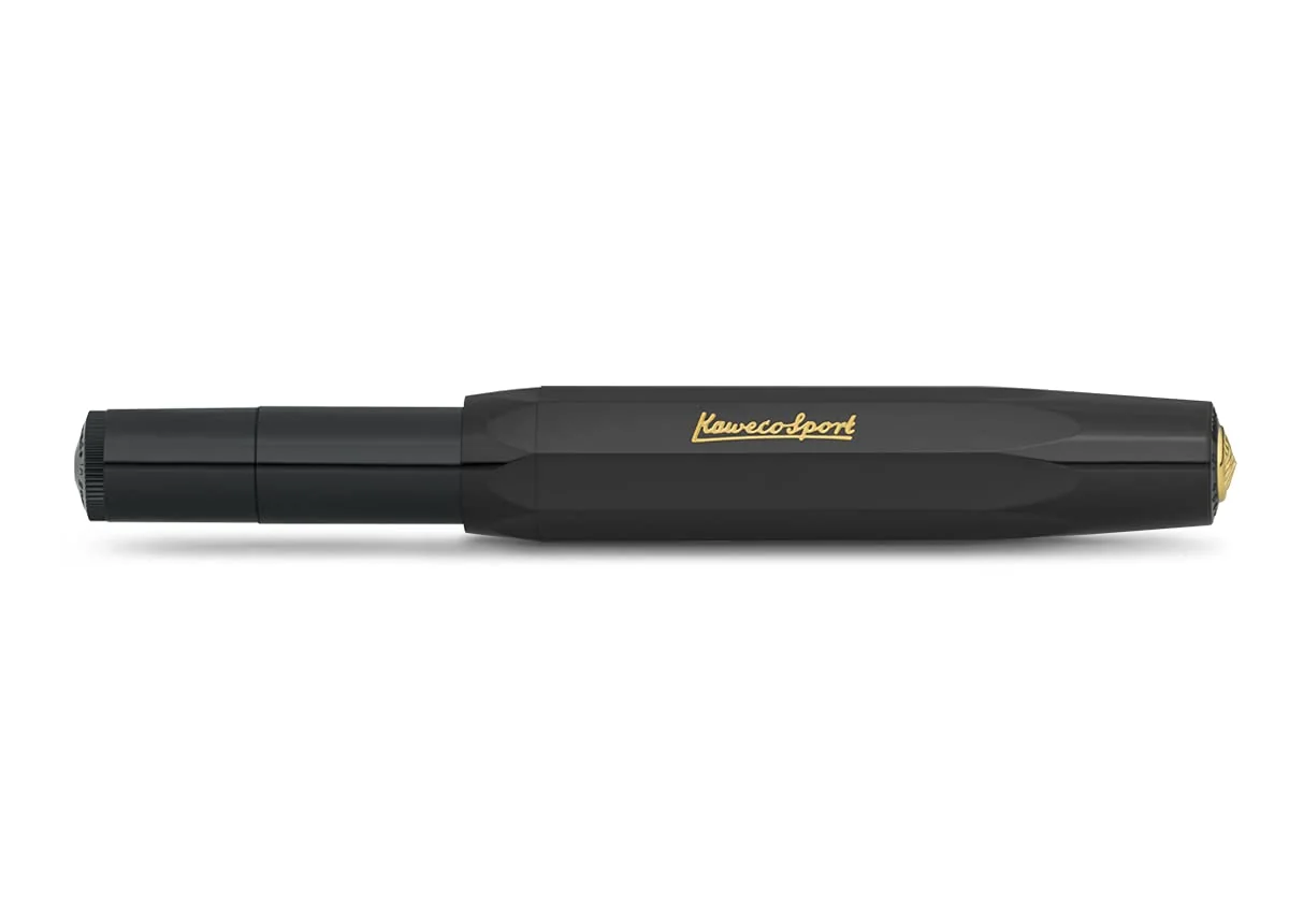 Kaweco Classic Sport Pluma estilogr?fica con plum?n de acero chapado en oro de 23 quilates y punta de iridio para cartuchos de tinta I Kaweco Sport estilogr?fica de 13,5 cm (extrafino, negro)