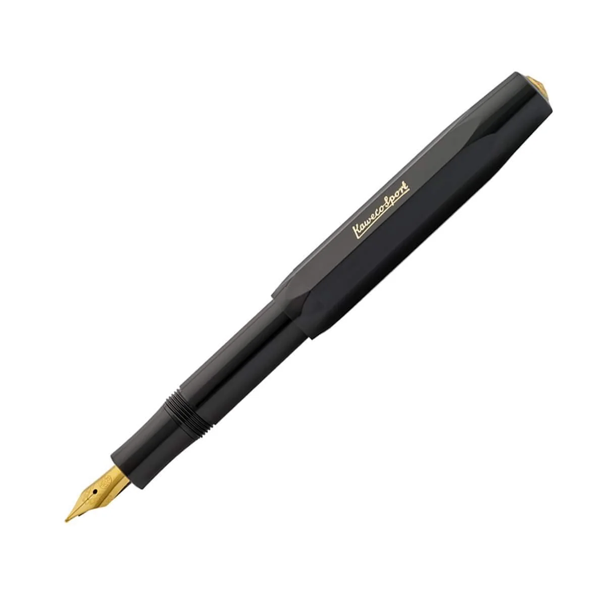 Kaweco Classic Sport Pluma estilogr?fica con plum?n de acero chapado en oro de 23 quilates y punta de iridio para cartuchos de tinta I Kaweco Sport estilogr?fica de 13,5 cm (extrafino, negro)