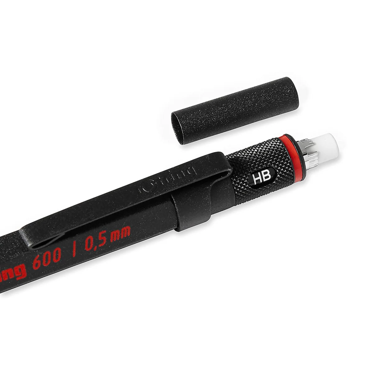 rOtring 600 Portaminas | 0,5 mm | Cuerpo metálico negro Portaminas | Empuñadura antideslizante estriada y cuerpo hexagonal