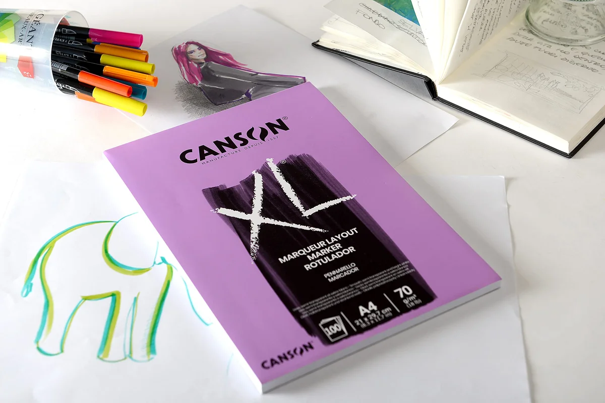 Canson Bloc Encolado, A4, 100 Hojas, Canson XL Marker Barrera 70 g, Blanco, A4