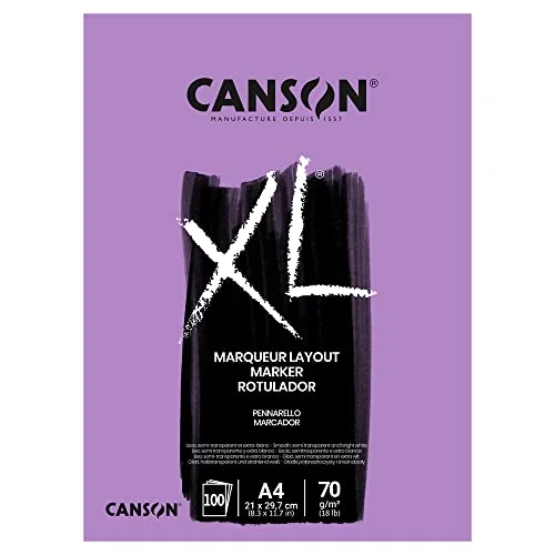 Canson Bloc Encolado, A4, 100 Hojas, Canson XL Marker Barrera 70 g, Blanco, A4
