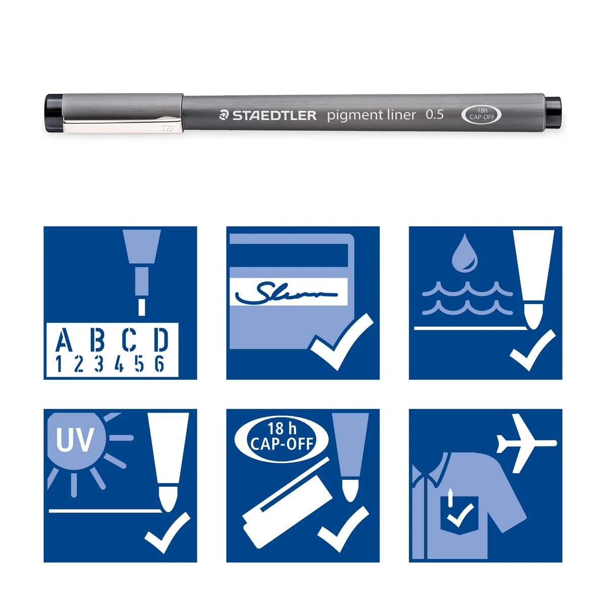 STAEDTLER Pigment Liner 308 Fineliner – negro, 12 uds, 0,05–2,0 mm
