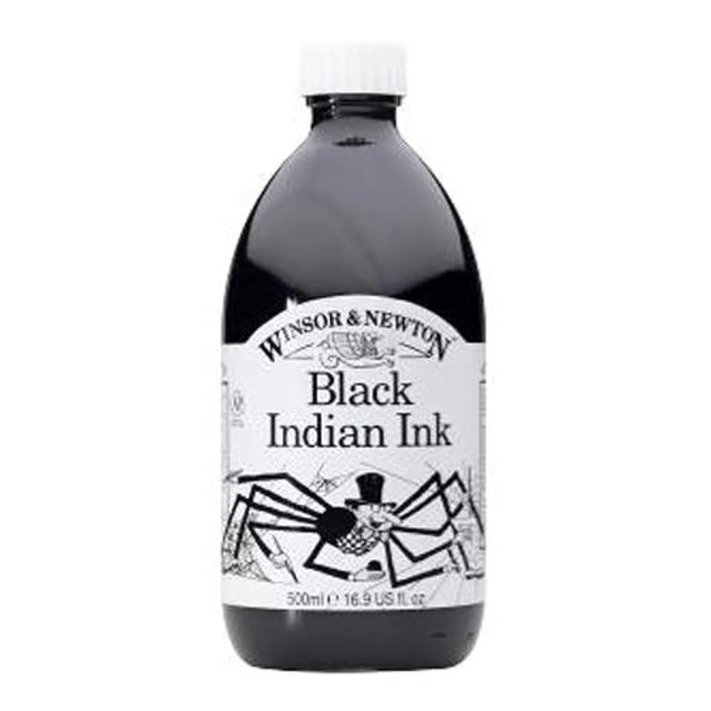 Winsor & Newton Tinta para Dibujo Drawing Ink - frasco de 250ml, tinta china negra, indian ink, resistente al agua y la luz
