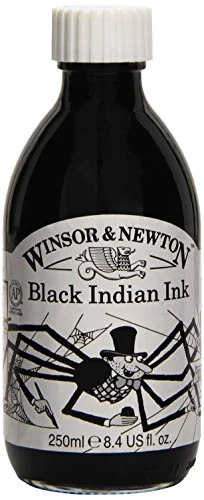 Winsor & Newton Tinta para Dibujo Drawing Ink - frasco de 250ml, tinta china negra, indian ink, resistente al agua y la luz