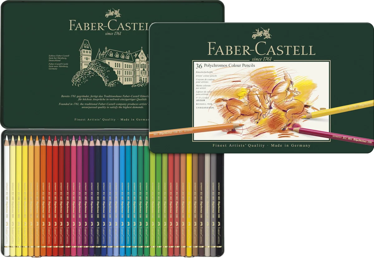 FABER-CASTELL - Set de lápices Polychromos, 36 colores, estuche metálico