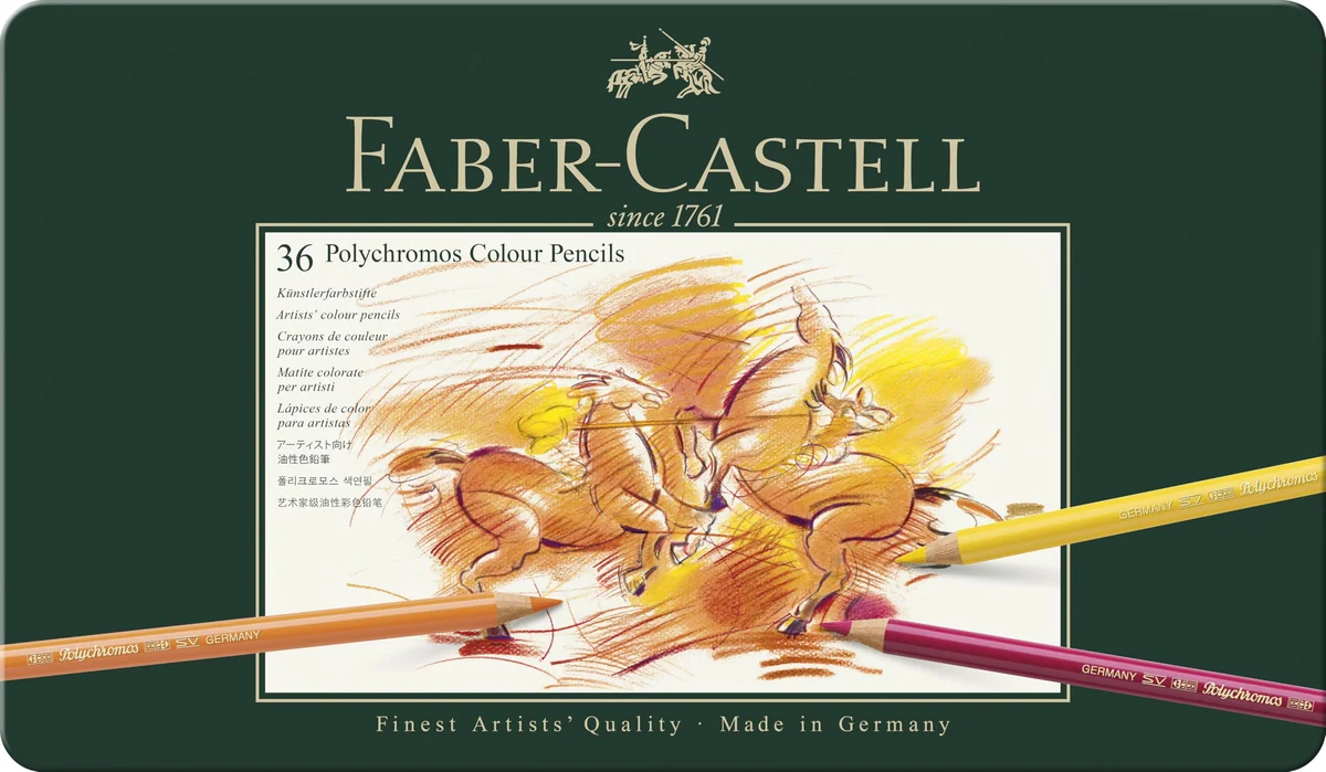 FABER-CASTELL - Set de lápices Polychromos, 36 colores, estuche metálico