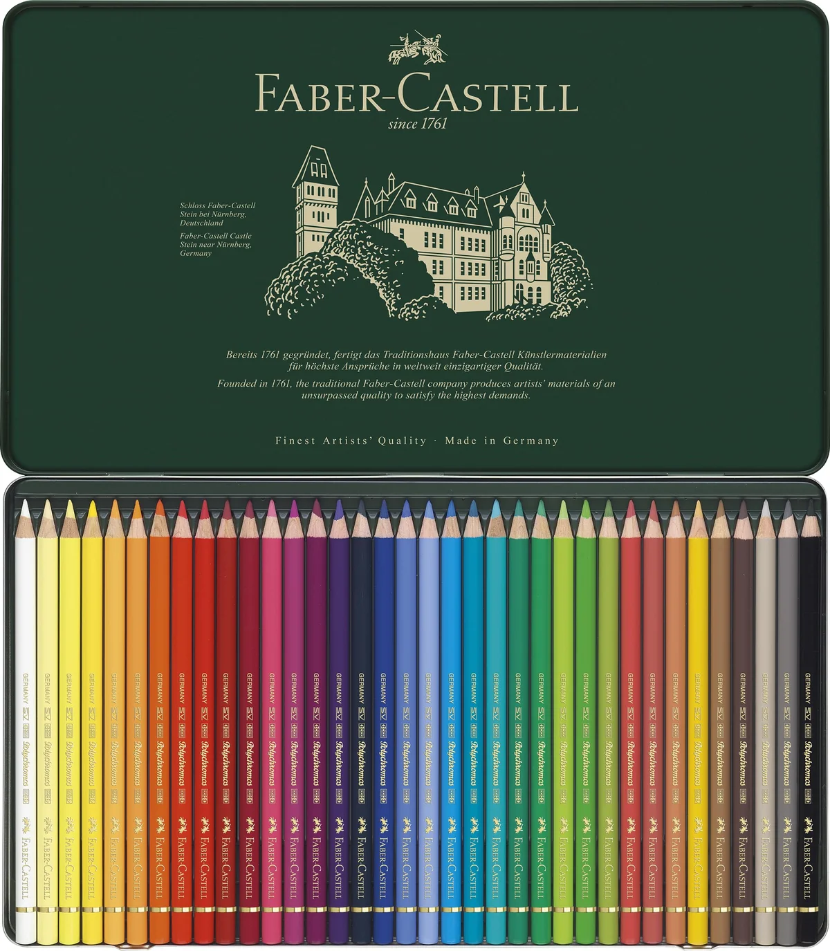 FABER-CASTELL - Set de lápices Polychromos, 36 colores, estuche metálico