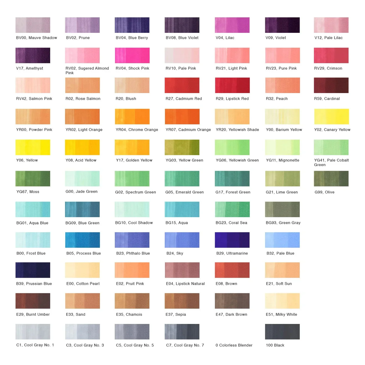 Copic Ciao Set «72 Colors A», 72 piezas en expositor acrílico, Rotulador doble con punta mediana y punta de pincel