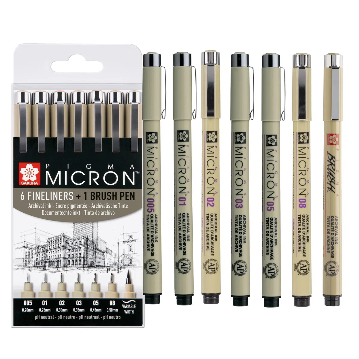 SAKURA Pigma Micron Callibrée Point Set de 8 | Tinta negra permanente y resistente al agua, tamaños surtidos | Rotuladores para escribir, dibujar y escribir diarios