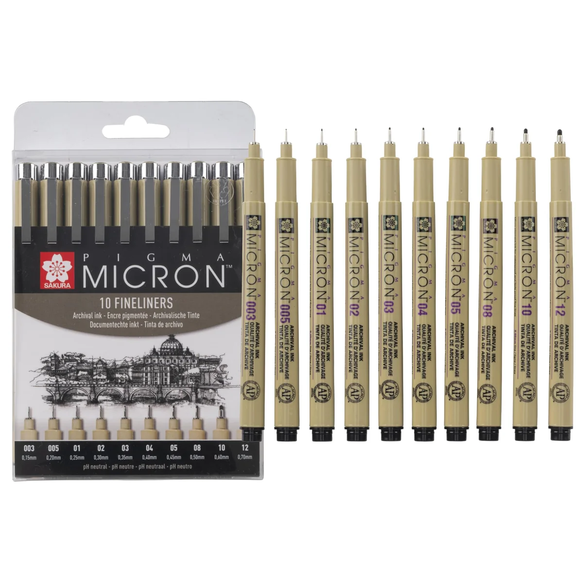 SAKURA Pigma Micron Callibrée Point Set de 8 | Tinta negra permanente y resistente al agua, tamaños surtidos | Rotuladores para escribir, dibujar y escribir diarios