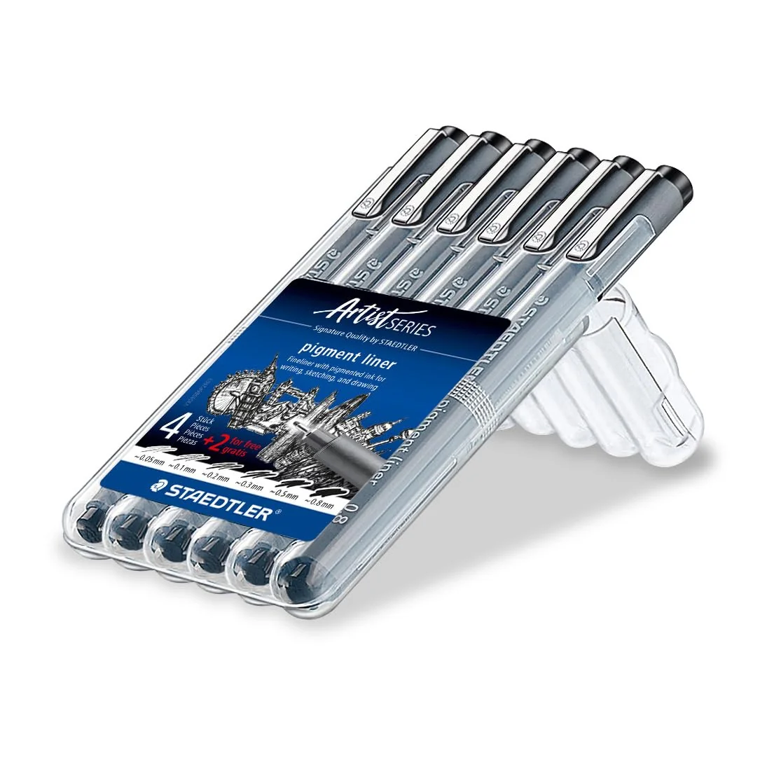 Staedtler 308 SB6P, Rotuladores Fineliner Pigment Liner, Estuche con 6 unidades, Color Negro