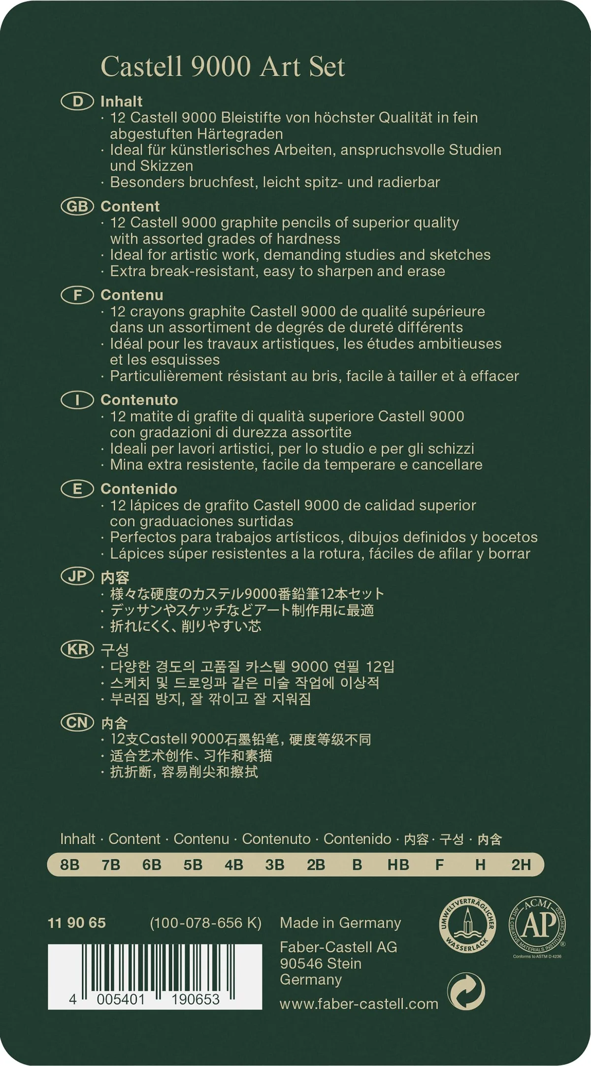 FABER-CASTELL - Lápices, juego Castell 9000 de 12 piezas